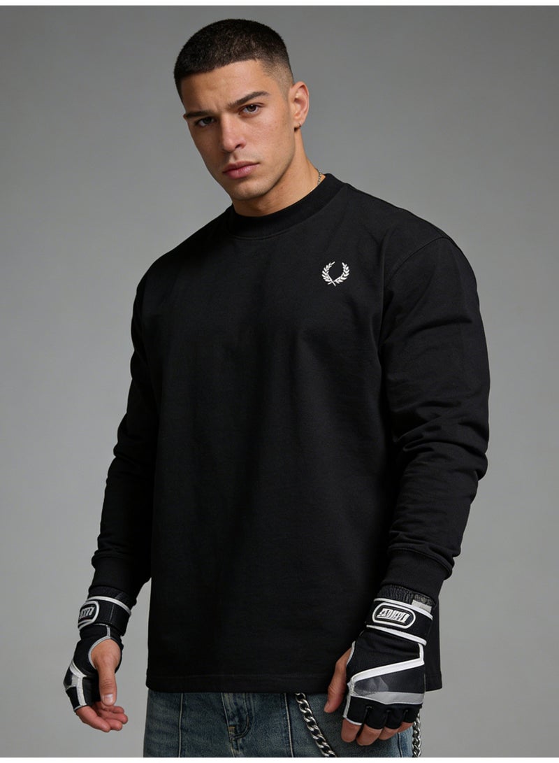 فريد بيري Fred Perry men's and women's laurel logo T-shirts | round neck and long sleeves/classic casual pullover/cotton 300g - Image 1