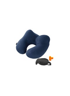 Travel Pillow, Memory Foam, Airplane Neck Pillow with 3D Contoured Eye Masks, Earplugs for Sleeping Rest, Blue