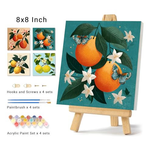 Banket 4 Pack Framed Paint By Numbers Kit for Adults Beginner Fruit Adult Paint By Number Kits on Canvas Green Plant Painting By Numbers for Adults with Frame Diy Painting Kits for Home Wall Art 8x8 Inch - Image 2