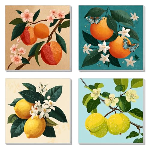 Banket 4 Pack Framed Paint By Numbers Kit for Adults Beginner Fruit Adult Paint By Number Kits on Canvas Green Plant Painting By Numbers for Adults with Frame Diy Painting Kits for Home Wall Art 8x8 Inch - Image 1