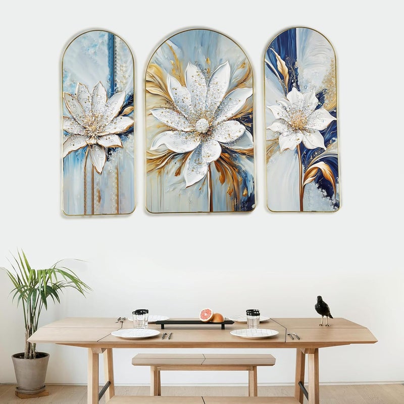Brand - Umi Umi Stylish wall dcor Crystal Embedded Painting for Living Room Stencils New Home Decor Gift Anime Poster Design Wall Art Photo Frame Hangings metal art For Decoration 3 Pcs Set Lotus PT18  - Image 1