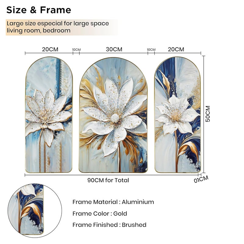 Brand - Umi Umi Stylish wall dcor Crystal Embedded Painting for Living Room Stencils New Home Decor Gift Anime Poster Design Wall Art Photo Frame Hangings metal art For Decoration 3 Pcs Set Lotus PT18  - Image 4