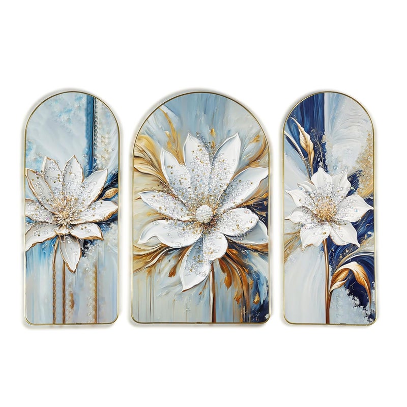 Brand - Umi Umi Stylish wall dcor Crystal Embedded Painting for Living Room Stencils New Home Decor Gift Anime Poster Design Wall Art Photo Frame Hangings metal art For Decoration 3 Pcs Set Lotus PT18  - Image 5