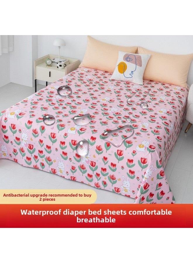 Waterproof Bed Sheet Cat Urine Hair Bed Cover Urine-Resistant Baby List Machine Washable Urine-Proof Cover Dog Rabbit Pet Cover Urine Pad-Color:Tulip Bunny-[waterproof And Breathable For All Seasons]-Specifications:Single Bed Sheet-60x110cm (applicable To Children's Beds)  - Image 1
