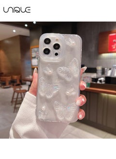 Compatible with iPhone 14 Pro Max Cases,3D Butterfly Phone Case,Shiny Pearl Phone Case,Stylish and Simple Phone Case, TPU Drop Protection - Transparent