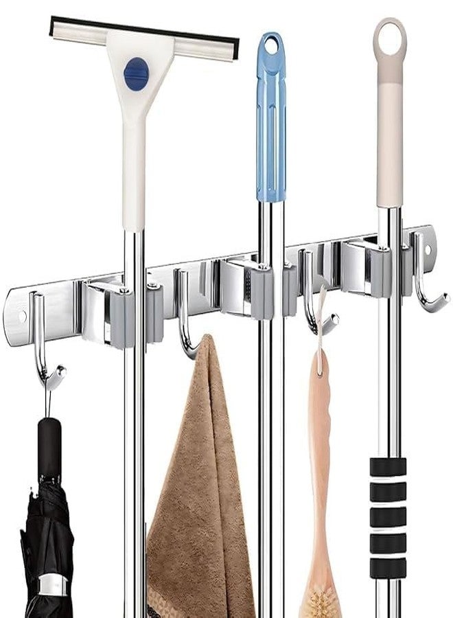 Swaze Wall Mounted Broom and Mop Holder – Heavy Duty Broom Hanger with Screws – Non-Adhesive Mop Stand Holder for Home, Kitchen, Bathroom, and Garage Organisation (3 Slot, 4 hooks) - Image 1