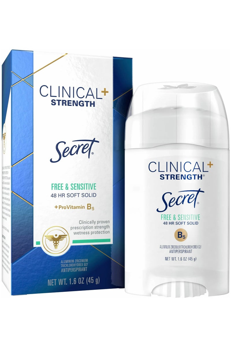 Secret Clinical Strength Invisible Solid Antiperspirant And Deodorant Free And Sensitive 45 g