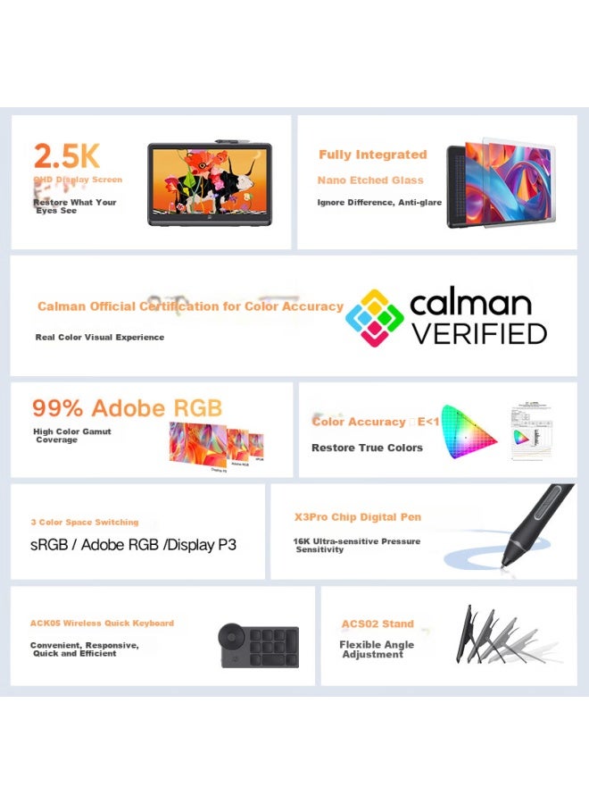 إكس بي بن Xppen Artist Pro22 2.5k لوح الرسم الرقمي للكمبيوتر، لوح رسومات احترافي للرسم متصل باللابتوب، لوح الكتابة الإلكتروني، لوح الرسم الإلكتروني - Image 2