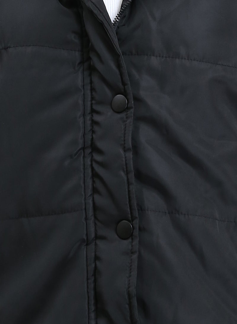 RAVIN Women Fur Hooded Neck Bomber Jacket Black - Image 3
