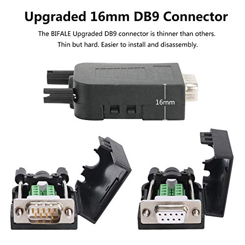 BIFALE DB9 Breakout Connector (2 Male+2 Female), DB9 Solderless Connector RS232 D-SUB Serial Adapters 16mm thinner 9 Pin Port Terminal Breakout Board with Case Long Bolts Tail Pipe - Image 2