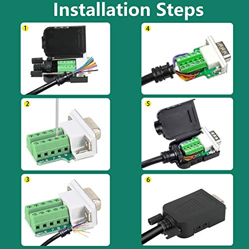 BIFALE DB9 Breakout Connector (2 Male+2 Female), DB9 Solderless Connector RS232 D-SUB Serial Adapters 16mm thinner 9 Pin Port Terminal Breakout Board with Case Long Bolts Tail Pipe - Image 5