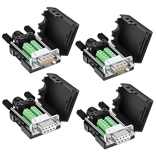 BIFALE DB9 Breakout Connector (2 Male+2 Female), DB9 Solderless Connector RS232 D-SUB Serial Adapters 16mm thinner 9 Pin Port Terminal Breakout Board with Case Long Bolts Tail Pipe - Image 1