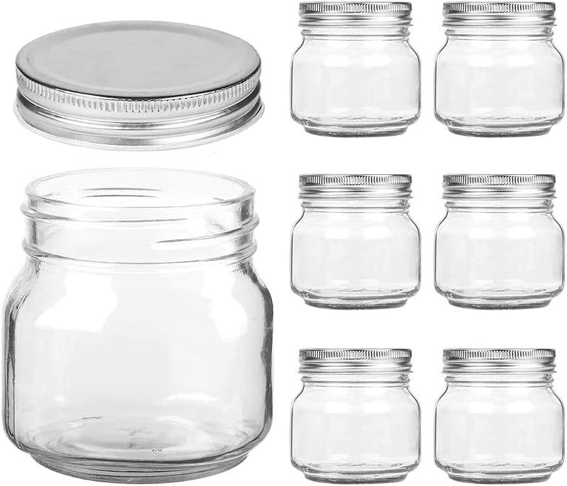 ARUZEN Small Mason Jars Regular Mouth - 8 oz Clear Glass Jars with Silver Metal Lids for Sealing, Food Storage, Overnight Oats, Jelly, Dry Food, Jam,DIY Jars, (2) - Image 1