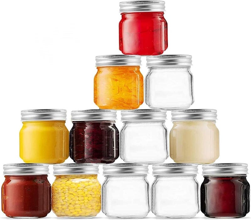 ARUZEN Small Mason Jars Regular Mouth - 8 oz Clear Glass Jars with Silver Metal Lids for Sealing, Food Storage, Overnight Oats, Jelly, Dry Food, Jam,DIY Jars, (2) - Image 3