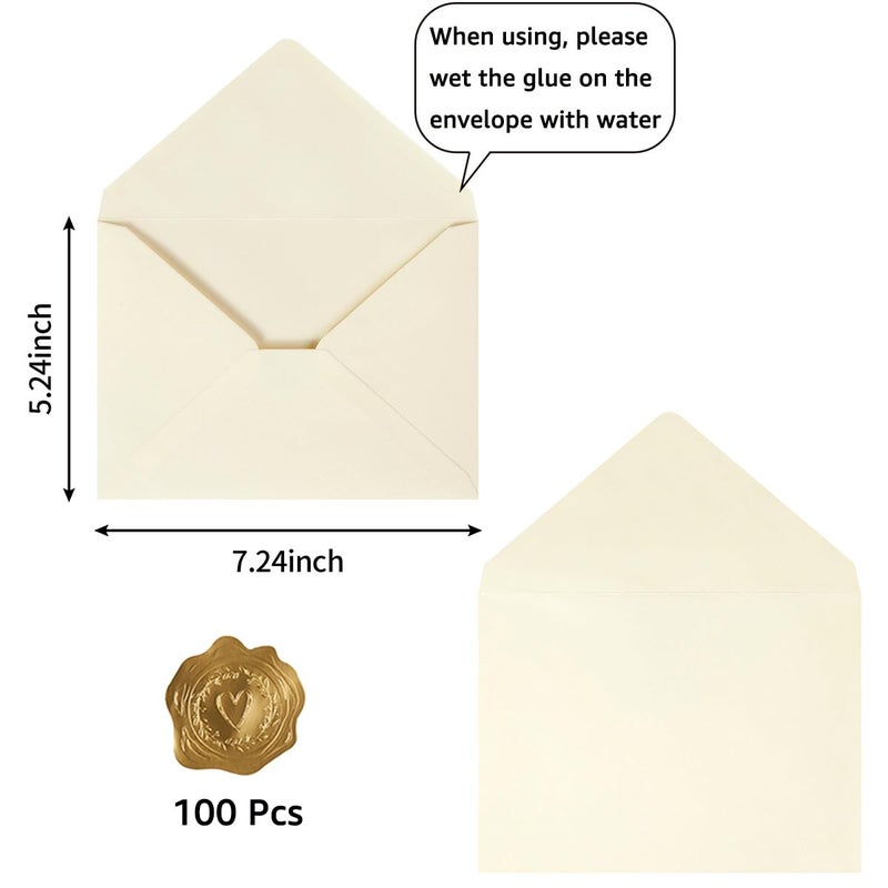 Toperd 100 Pieces A7 Envelopes Colorful 5x7 Envelopes for Greeting Cards, Birthday, Weddings, Baby Shower Invitation Cards (Cream Color, 5.24 x 7.24 Inches) - Image 2