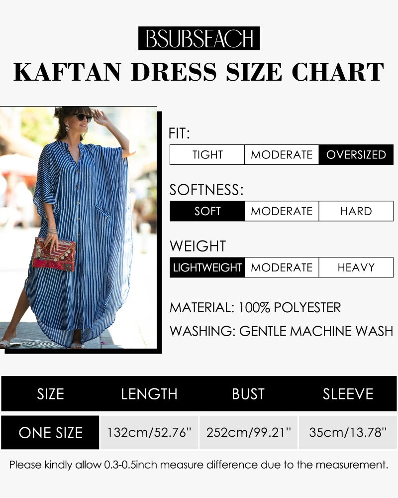 Bsubseach Beach Kaftan Dresses Button Down Long Rayon Caftan Swim Cover Up Muumuu Dress Oversized Coverups with Pockets Blue Striped - Image 2