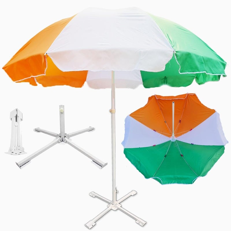 RAINPOPSON RAINPOPSON Outdoor Garden Umbrella With Stand Big Size Patio Garden Umbrella White OrangeGreen 7Ft 
