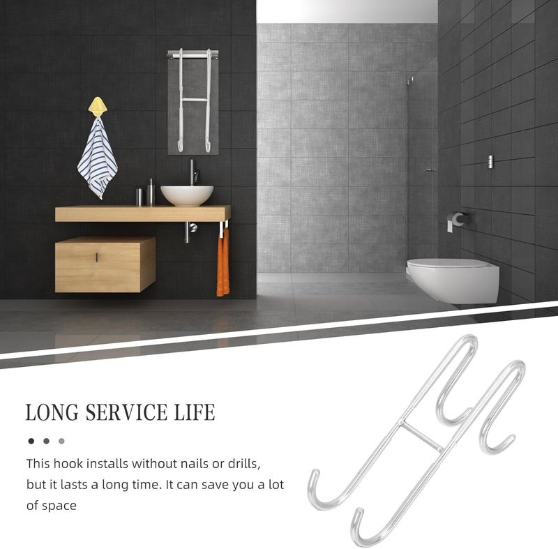 Stainless Steel Clothes Hook for Glass Door 18cm Long S-Shaped Double Towel and Bathrobe Hanging Hook No-Drill for Bathroom and Kitchen - Image 1