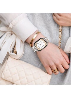 NewWays Compatible for Apple Watch Band Series 8 Series 7 45mm 44mm SE Series 6 5 4 3 42mm Jewelry Bracelet for iWatch Band Womens, Starlight Link with White Leather  - Image 5