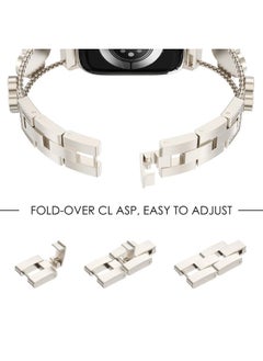 NewWays Compatible for Apple Watch Band Series 8 Series 7 45mm 44mm SE Series 6 5 4 3 42mm Jewelry Bracelet for iWatch Band Womens, Starlight Link with White Leather  - Image 3