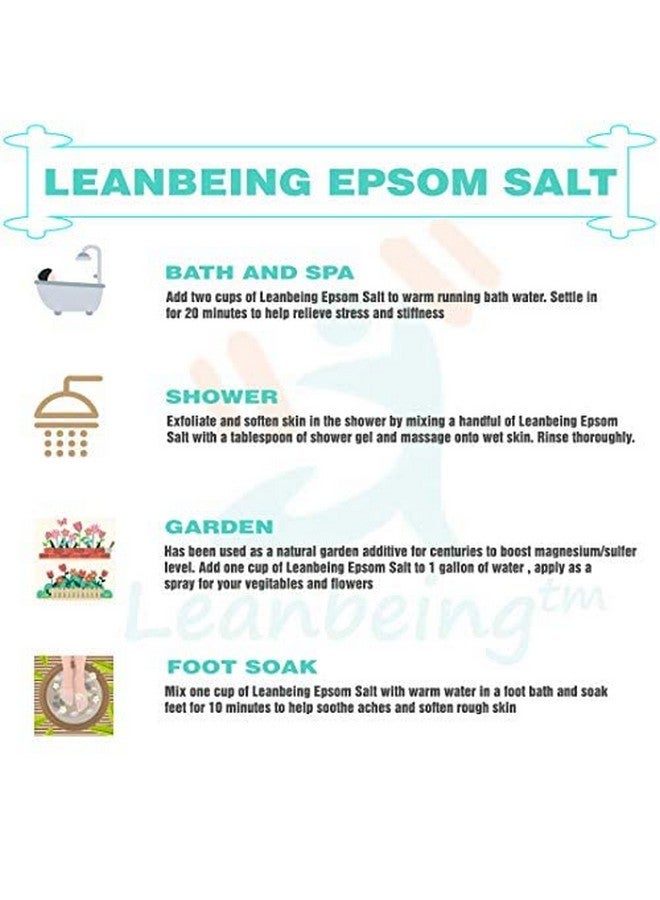 Leanbeing Pure Epsom Salt IP Grade | 1kg(500x2) (Liver cleansing, Bathing,Relaxation,Pain Relief, Therapeutic Spa Treatment) - Image 3