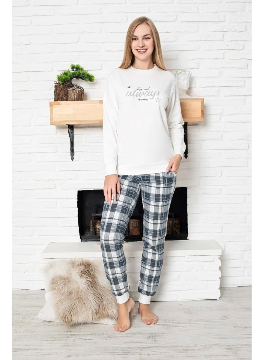 Bie'S Women's Crew Neck Wrist Cuff/Elastic 2 Yarn Pocket Winter Jogger Tracksuit Pajama Set Homewear