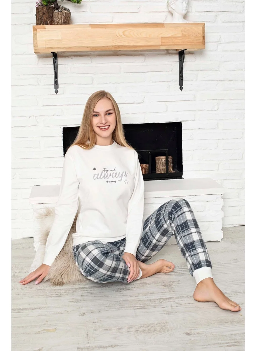 Bie'S Women's Crew Neck Wrist Cuff/Elastic 2 Yarn Pocket Winter Jogger Tracksuit Pajama Set Homewear