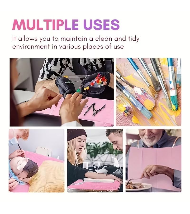 Pink Disposable 3 Ply Nail Art Table Pads Paper for Home Beauty Salon - Image 2