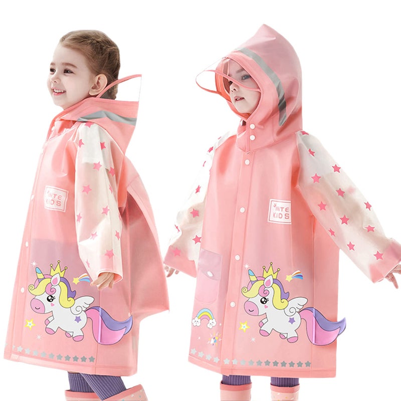 Fewlby Kids Raincoats For Girls Boys Waterproof Rain Jacket Cartoon Unicorn Children Toddler Rain Wear Children Rain Poncho L Size 56 Years