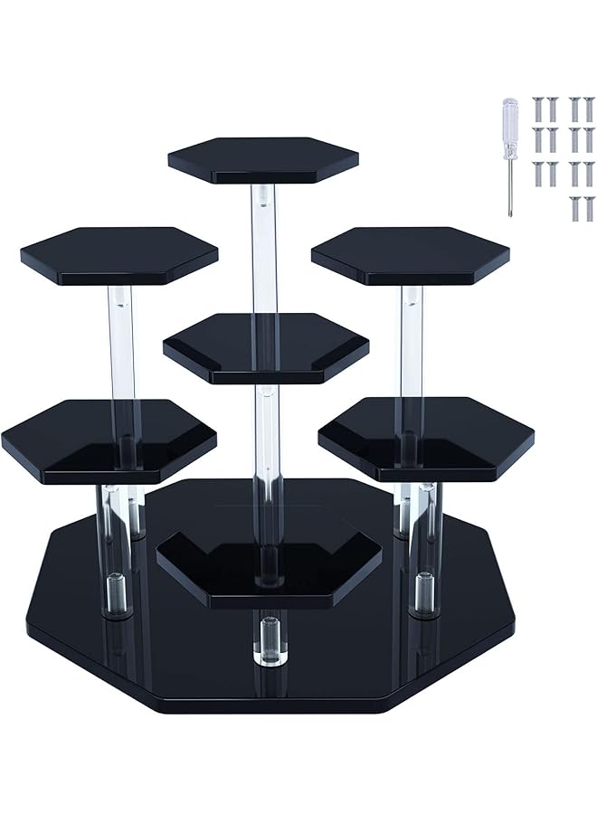 The Bros Acrylic Display Stand for Figures, Toys and Dolls, Collectibles, Jewelry, Action Figure Collection Organizer, Cosmetics Display, 7 Tiers, Black - Image 1
