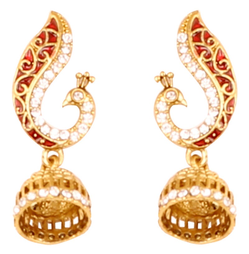 Touchstone Indian Bollywood Bahubali Fame Ethnic Royal Charm Enameled/Crystals Peacock Designer Jewelry Jhumki Earrings for Women in Gold or White Tone. - Image 1