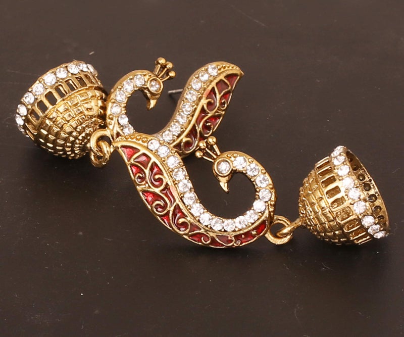 Touchstone Indian Bollywood Bahubali Fame Ethnic Royal Charm Enameled/Crystals Peacock Designer Jewelry Jhumki Earrings for Women in Gold or White Tone. - Image 3