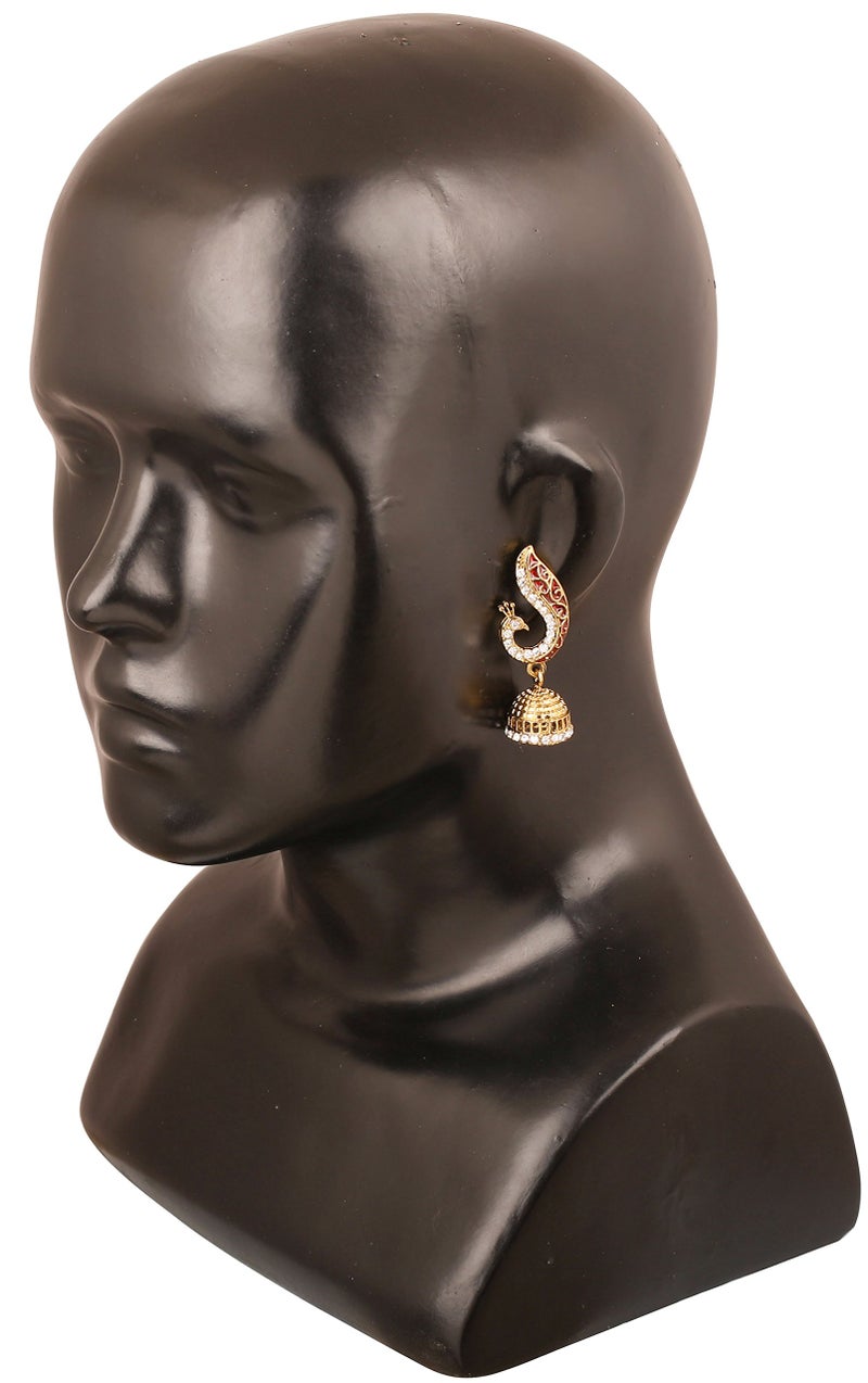 Touchstone Indian Bollywood Bahubali Fame Ethnic Royal Charm Enameled/Crystals Peacock Designer Jewelry Jhumki Earrings for Women in Gold or White Tone. - Image 2
