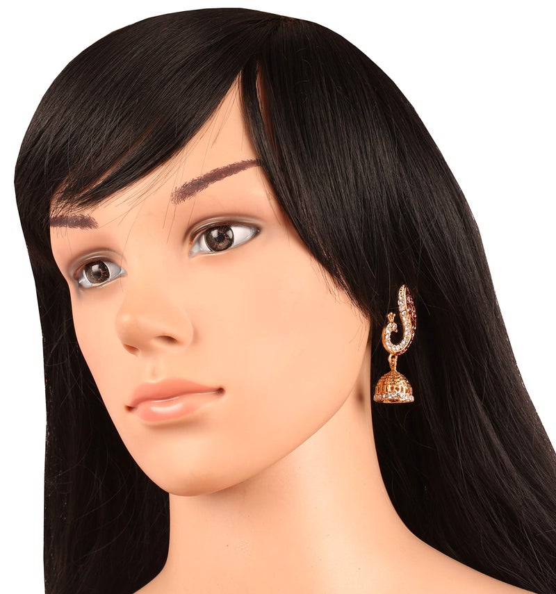 Touchstone Indian Bollywood Bahubali Fame Ethnic Royal Charm Enameled/Crystals Peacock Designer Jewelry Jhumki Earrings for Women in Gold or White Tone. - Image 5