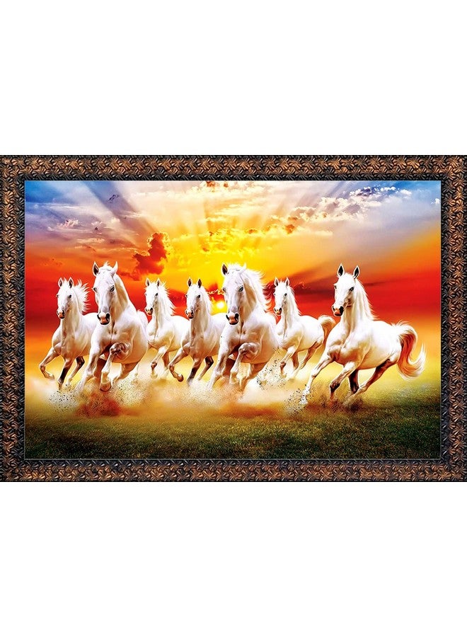 CN RETAILS CN RETAILS Beautiful 7 Horse Vastu Wall Painting with Special Effects Sparkle Lamination wood art framed wall Painting for home décor Synthetic Solid Wooden Frame (Brown, 50 x 65 cm) 18x24_50 - Image 1