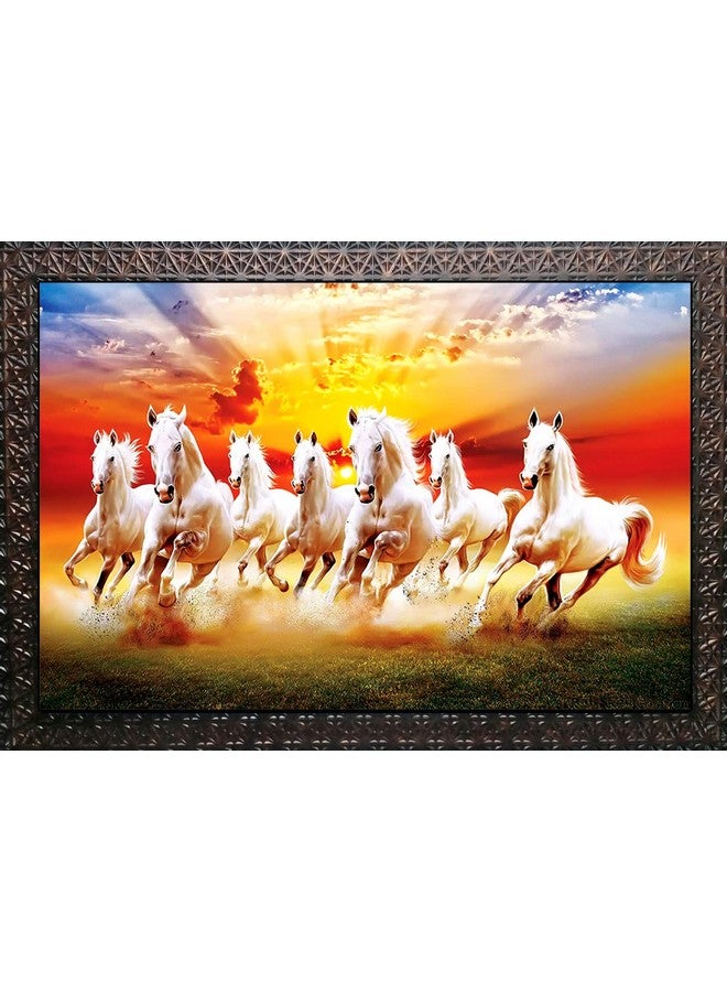CN RETAILS CN RETAILS Beautiful 7 Horse Vastu Wall Painting with Special Effects Sparkle Lamination wood art framed wall Painting for home décor Synthetic Solid Wooden Frame (Brown, 50 x 65 cm) 18x24_50 - Image 2