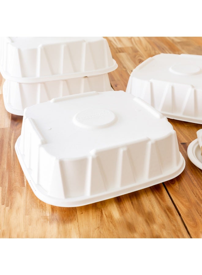 Restaurantware LIDS ONLY: Pulp Safe No PFAS Added Lids, 100 Disposable Lids For 16 Inch Food Trays - Trays Sold Separately, Home Compostable, White Bagasse Lids, Microwavable, Reinforced Edges  - Image 3