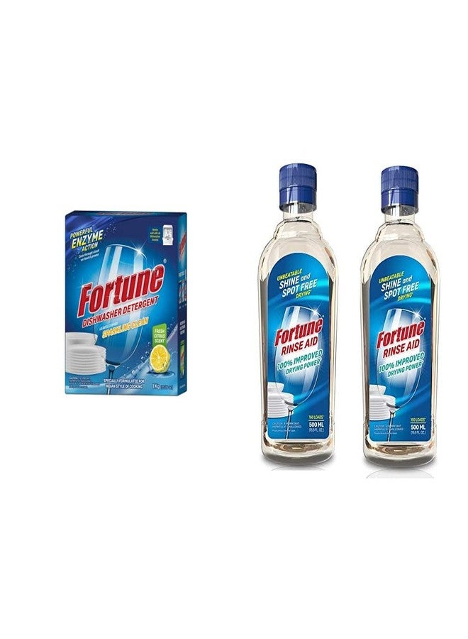 Fortune Dishwasher Detergent - 1 kg (Pack of 5 & Fortune Rinse Aid Starter Combo Pack - 500 ml (Pack of 2 - Image 1