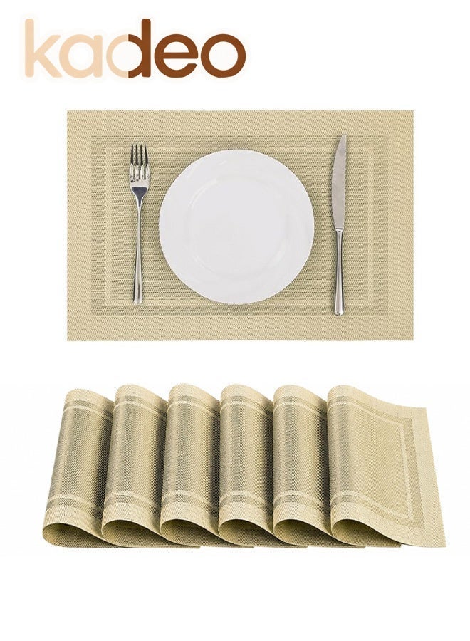 kadeo 6PCS Placemats, Heat Resistant Place Mats, Washable PVC Table Mats, Woven Vinyl Plastic Placemats for Dining Table, Non-Slip Stain Resistant Kitchen Table Place Mates Easy to Clean 30*45CM - Image 1