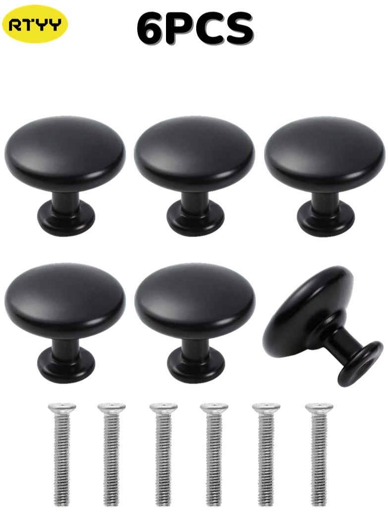 RTYY - 6 Pack Black Cabinet Knobs, Black Aluminum Alloy Dresser Knobs Drawer Pulls and Knobs Furniture Hardware Modern Round Knobs Black Knobs Kitchen Cabinet Door Knob for Drawer, Cupboard, Wardrobe and Furniture Decoration(25mm) - Image 1