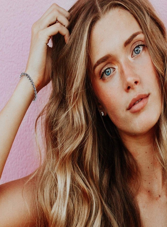 Jovivi Mens Womens Stainless Steel 8mm Silver Round Ball Beads Beaded Elastic Bracelet 7.5" - Image 5