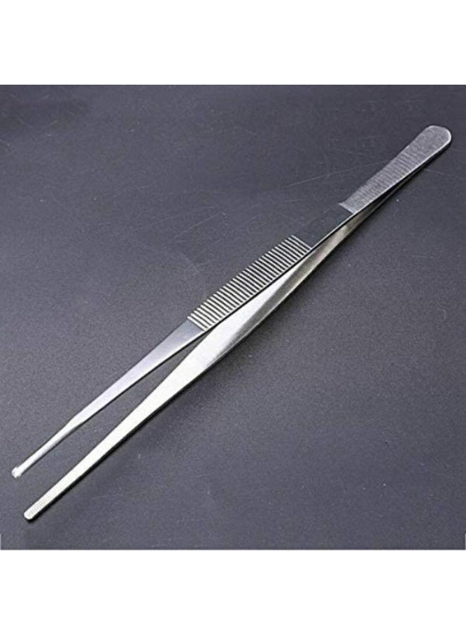Silver Tone Stainless Steel Straight/Bent Tip Barbecue Tweezers Tongs Hand Tool 30cm Multi-use - Image 1