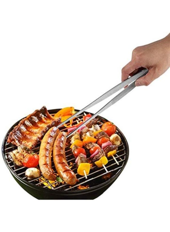 Silver Tone Stainless Steel Straight/Bent Tip Barbecue Tweezers Tongs Hand Tool 30cm Multi-use - Image 3