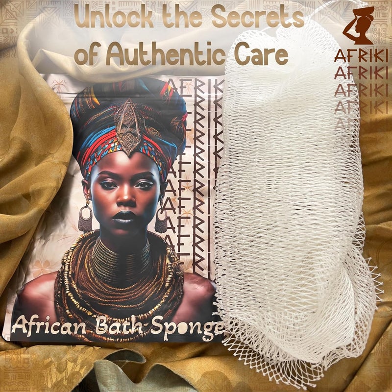 AFRIKI إسفنجة الشبكة الأفريقية من أفريقي – مقشر الجسم، مملوكة للسود ومتجذرة في أفريقيا، لجميع أنواع البشرة | طول 45 بوصة (كريم أبيض) - Image 4