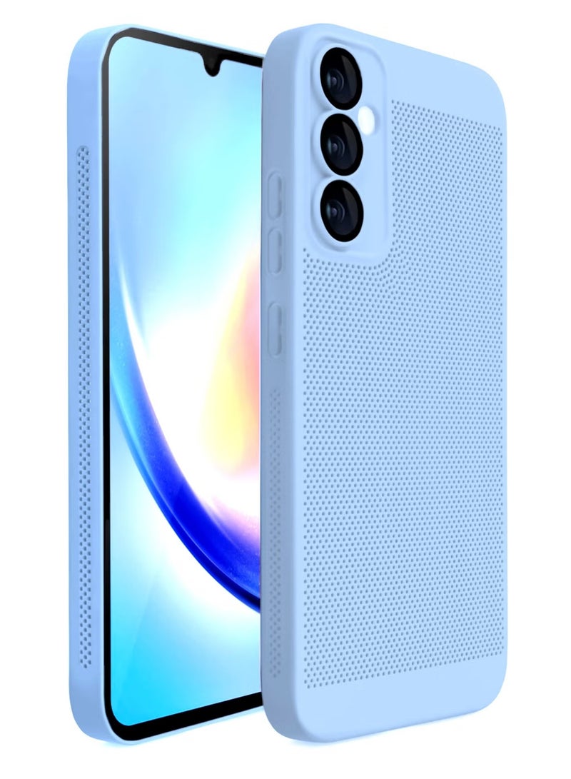 Heat Dissipation Case with Built in Camera Lens Protector Slim Fit Breathable Cooling Anti Fingerprint Hard PC Back Shockproof Cover For Samsung Galaxy A24 (Light Blue)