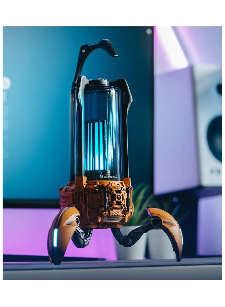 فيبكا Supernova Bluetooth Speaker – Battle-Worn Version – Handcrafted Zinc Alloy, 25W Audio, 8 RGB Modes, 9H Battery, USB-C – Yellow - Image 2