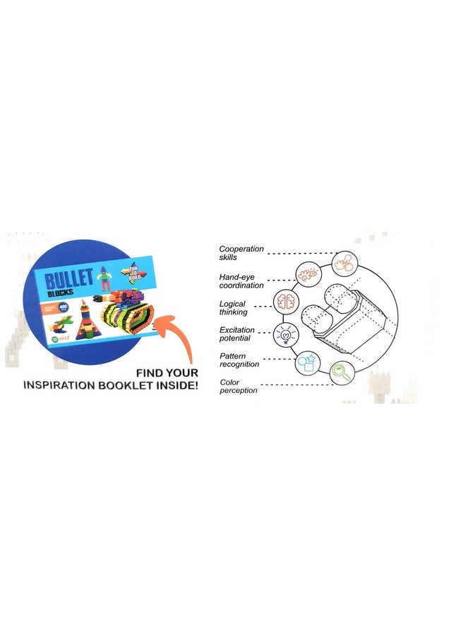 EKTA Bullet Block Game 400Pcs (Fun To Build) Interactive Block That Fits At Any Angle+Inspiration Booklet Inside-(Made In India),Multi - Image 3