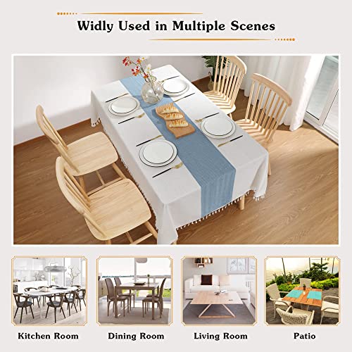 Jia le JIALE Tablecloths for Rectangle Tables,Cotton Linen Table Cloth Waterproof Tablecloth Wrinkle Free Farmhouse Dining Tables Cover,Soft Fabric Table Cloths with Tassels, Blue,55" X 70",4-6 Seats - Image 5