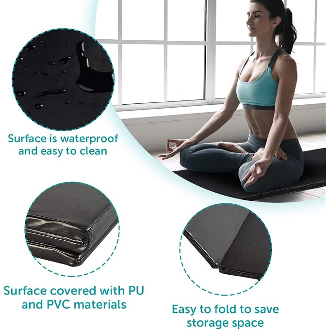 M HI-Mat Folding Gymnastics Gym Mat Tumbling Mat Exercise Mat With Carrying Handles 2Ft X 6Ft X 1.2In Without Velcro Border Black - Image 5