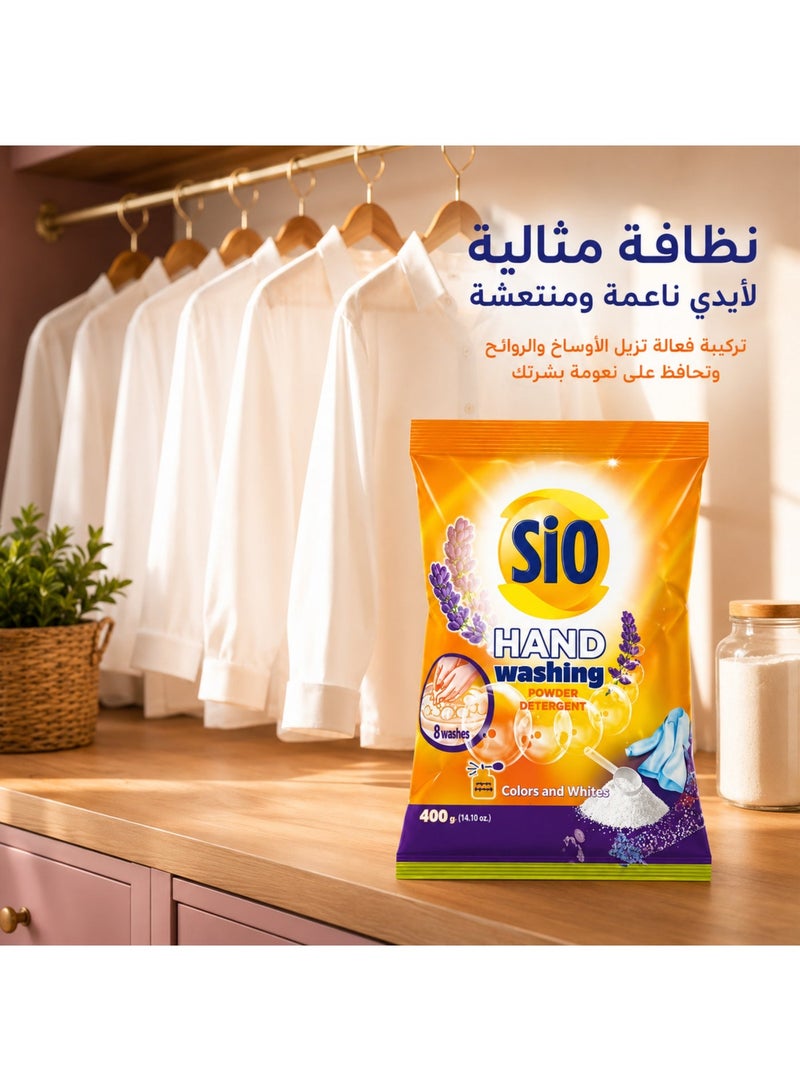 Sio Advanced Manual Hand Wash Powder Detergent, Effective Stain Removal & Fabric Care with Long-Lasting Freshness, 400g Pack - Image 3